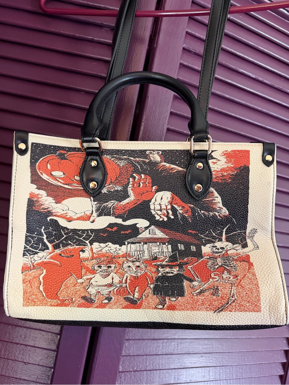 Halloween Print Tote Bag with Black Handles